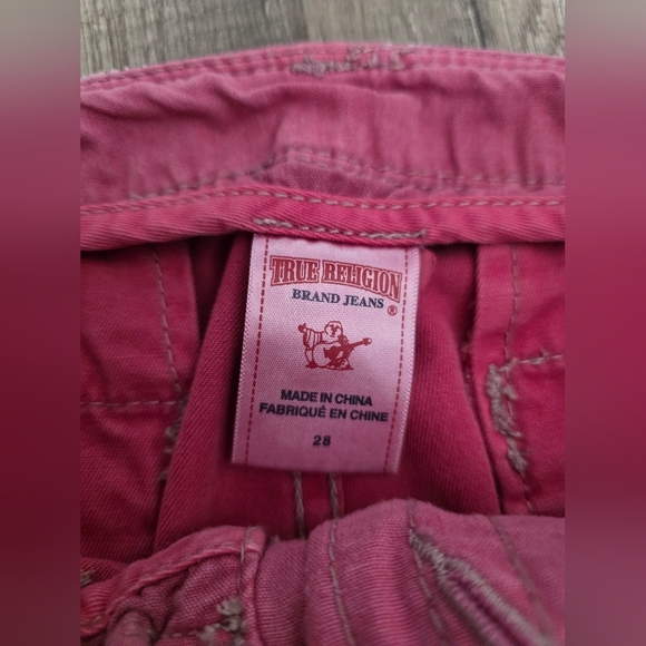 TRUE RELIGION Y2K RED DISTRESSED JEANS PANTS 28 M 2000s Grungecore Streetwear - Picture 2 of 15